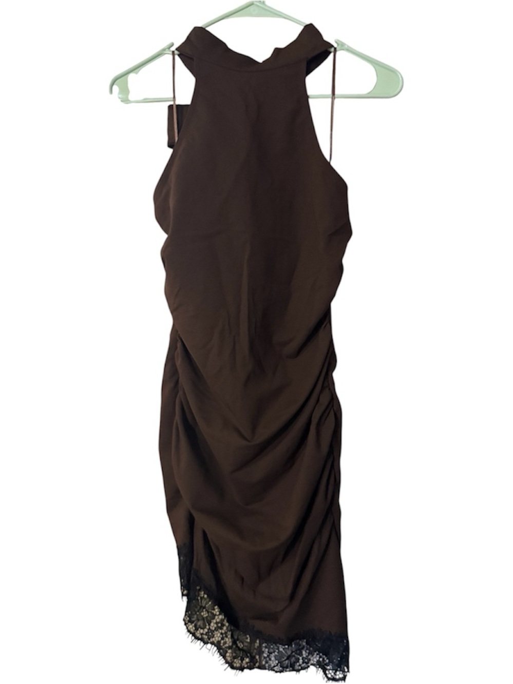 Zara Brown Halter Midi Dress with Lace Trim